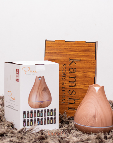 Diffuser Aromatherapy Essential Oil Wood Grain Aroma Humidifier Machine Timer Adjustable Mist 7 Color Lights Home, Spa, Bedroom, Yoga 400Ml,A