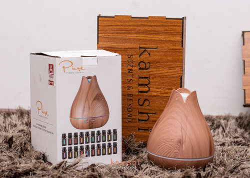 Diffuser Aromatherapy Essential Oil Wood Grain Aroma Humidifier Machine Timer Adjustable Mist 7 Color Lights Home, Spa, Bedroom, Yoga 400Ml,A - Image 2